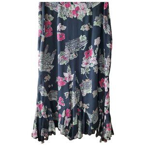 💎162 Dana Buchman Silk Sole Floral Sheer Overlay Skirt